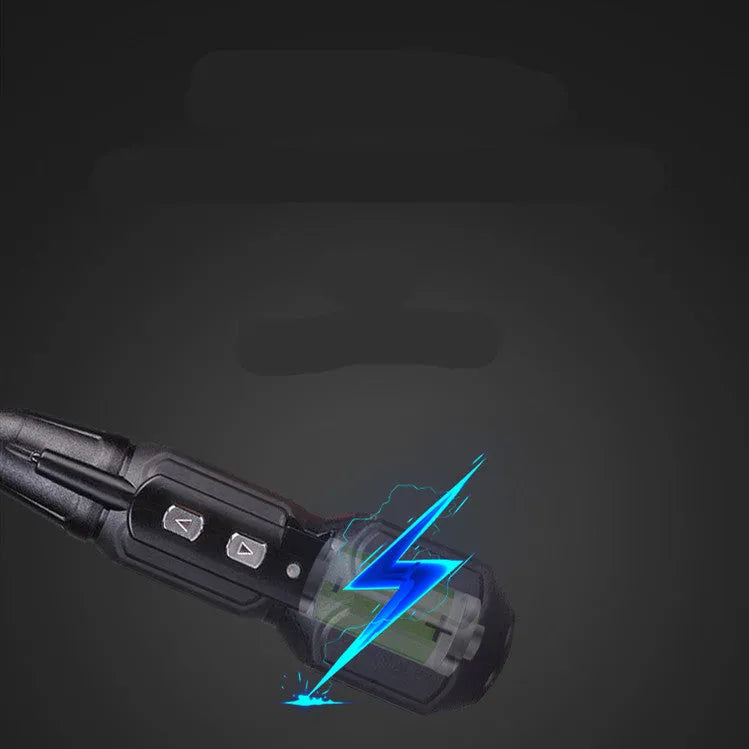 Black and blue 36V rechargeable electric screwdriver with a straight alloy steel handle.