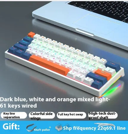 61-key computer mechanical keyboard with tea shaft switches in multiple colour combinations