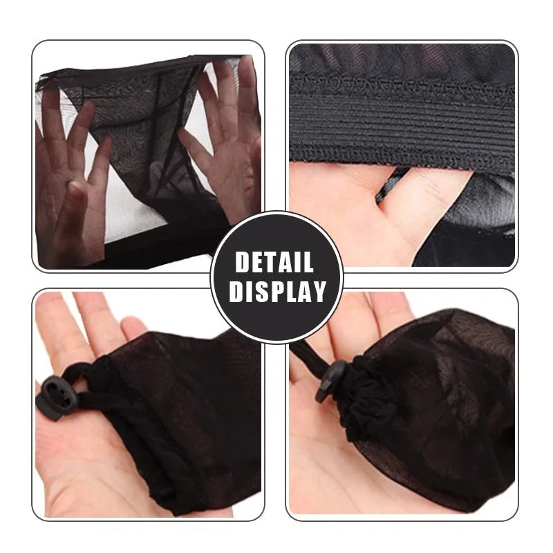 Breathable mesh wig cap in multiple colours with elastic oversleeve for long-hair wig foundation