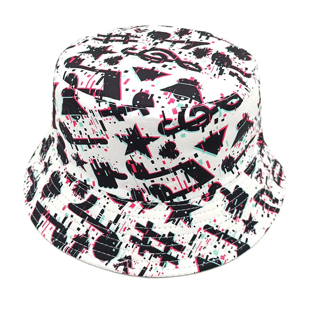 Musical note patterned bucket hat with dome crown in polyester fabric size M