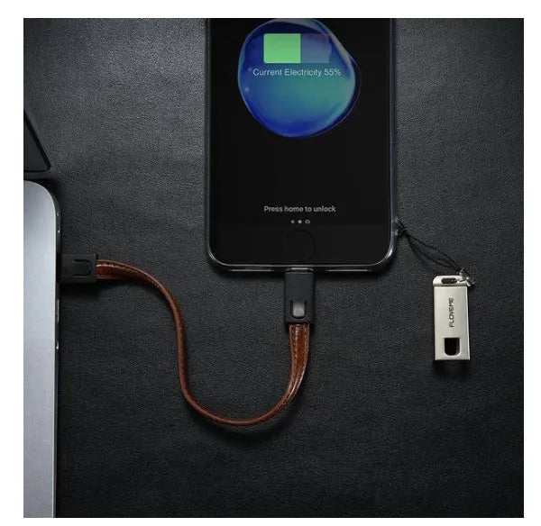Short 20cm leather braided iPhone charging cable with zinc alloy lightning connector, shown in red colour.