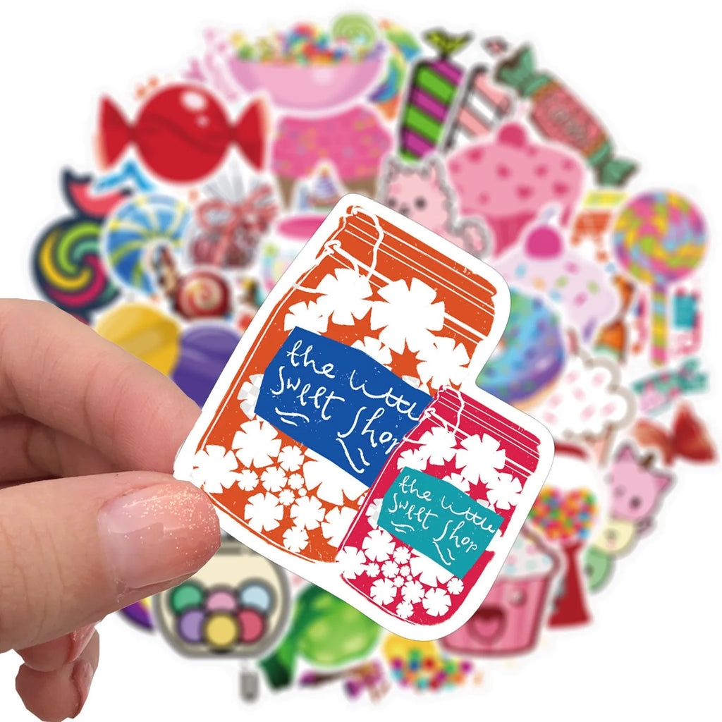 Colourful Candy series graffiti sticker sheets showing cute cartoon designs in graffiti patterns