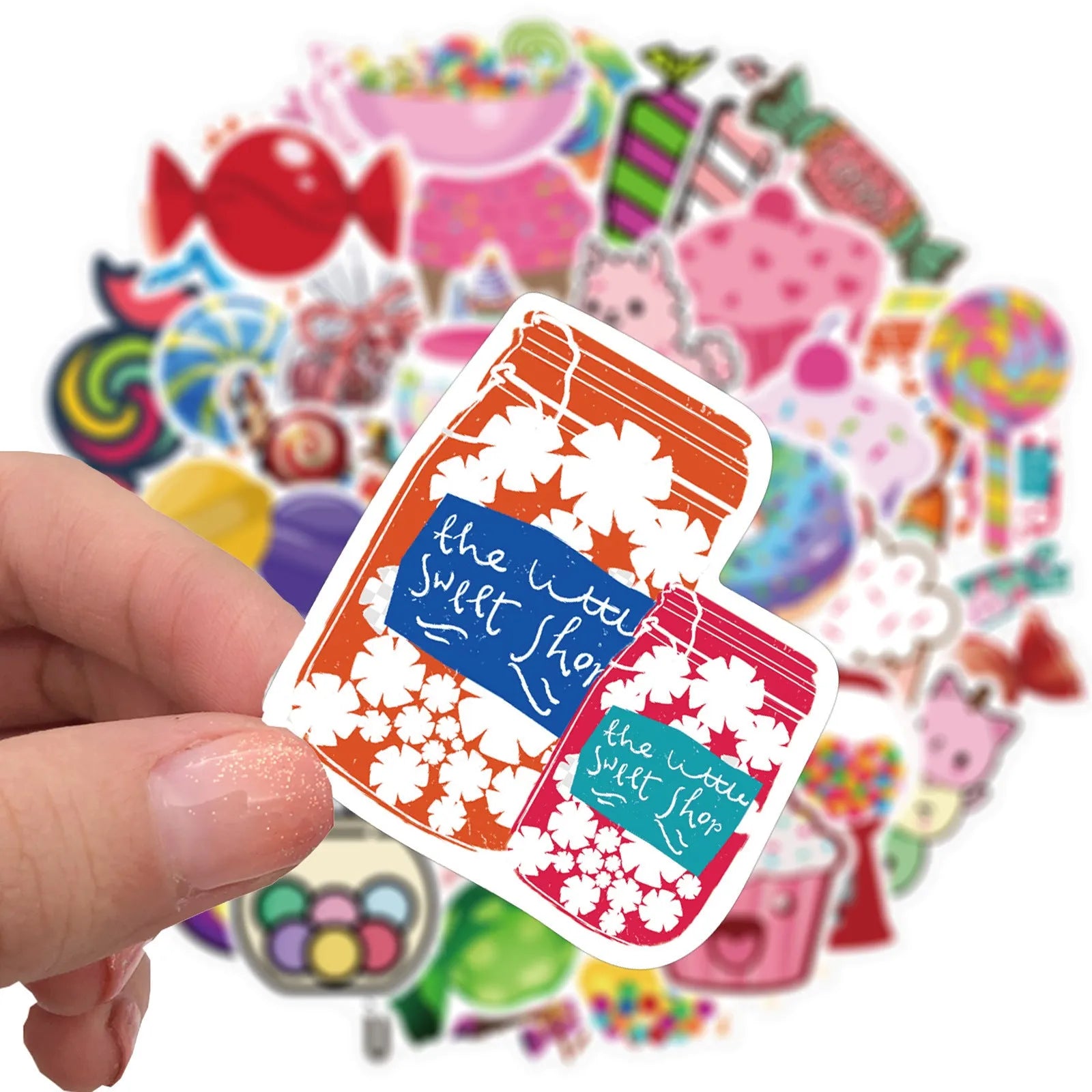 Colourful Candy series graffiti sticker sheets showing cute cartoon designs in graffiti patterns