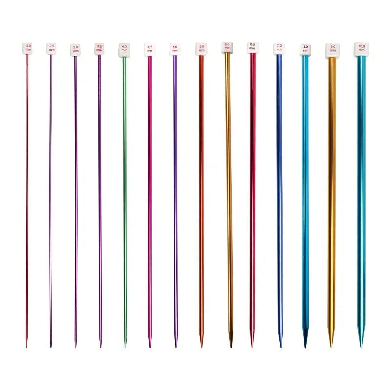 Lengthened crochet hook set showing multiple sizes with protective caps on ergonomic handles