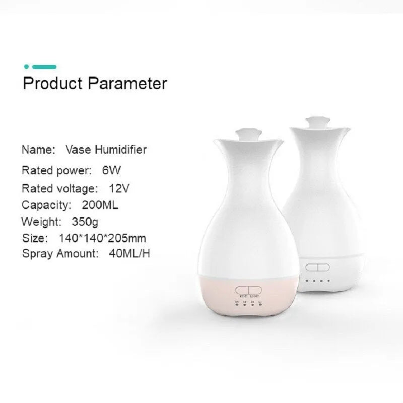 White or pink ceramic ultrasonic air humidifier and essential oil diffuser with colourful night light, 200ml capacity.