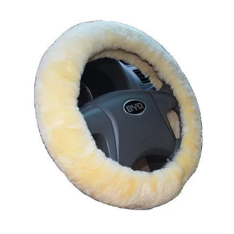 Wool steering wheel cover three-piece set with two handle covers for 38cm diameter wheels in multiple colour options