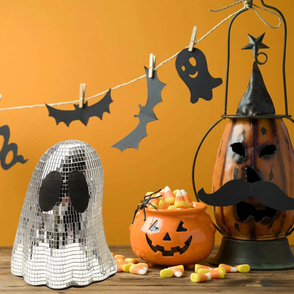 Silver Halloween mosaic mirror patch ghost decoration in small and large sizes made of embroidered glass for desktop display
