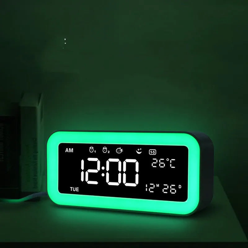 Rectangular blue LED atmosphere light alarm clock with digital display