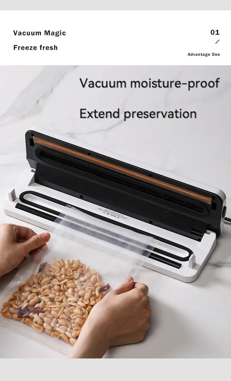 White automatic vacuum sealer machine for household food preservation with compact design