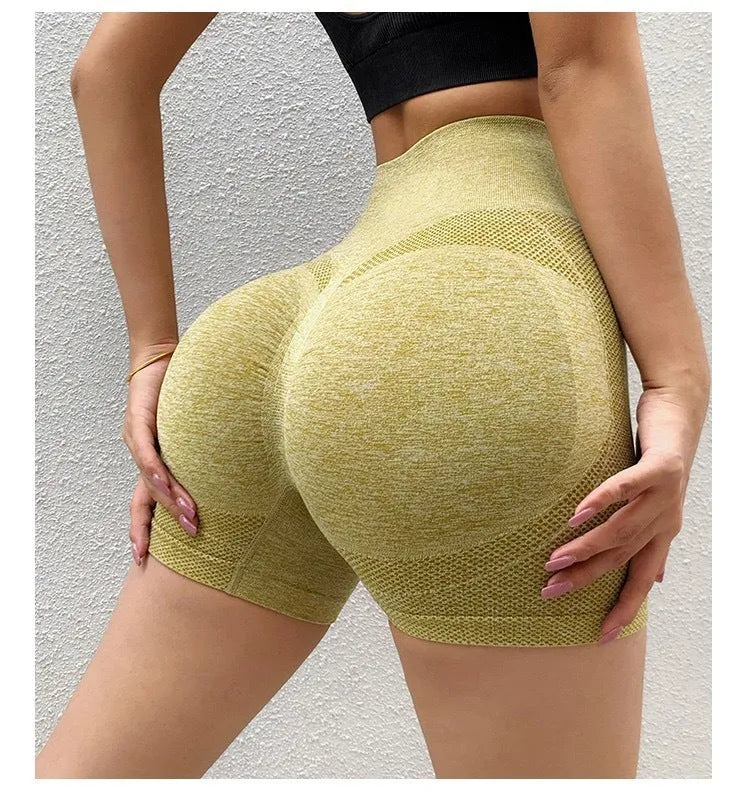 Women's quick-dry yoga shorts in multiple colours with seamless waistband design for fitness workouts.