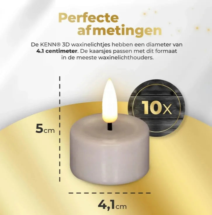 S10 3D flame LED tealight candle in taupe colour measuring 4.1 cm diameter by 5 cm height