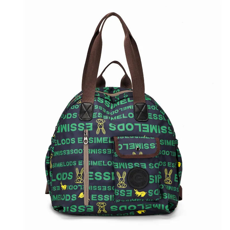 Women's large capacity lightweight nylon backpack in black with sandwich pocket compartments