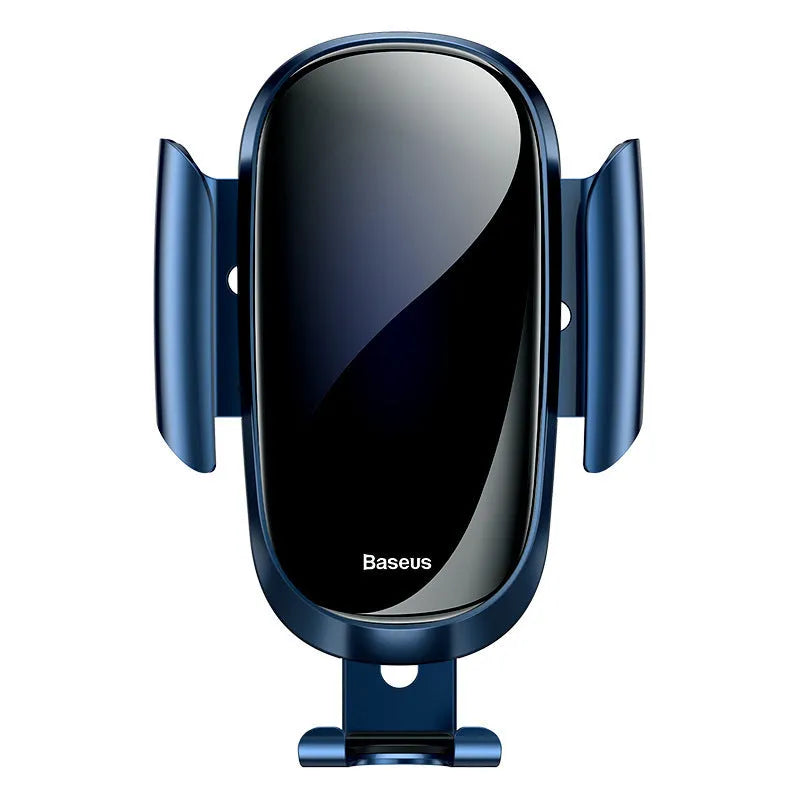 Universal smart car phone mount bracket in black, blue, and silvery grey colours.