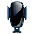 Universal smart car phone mount bracket in black, blue, and silvery grey colours.