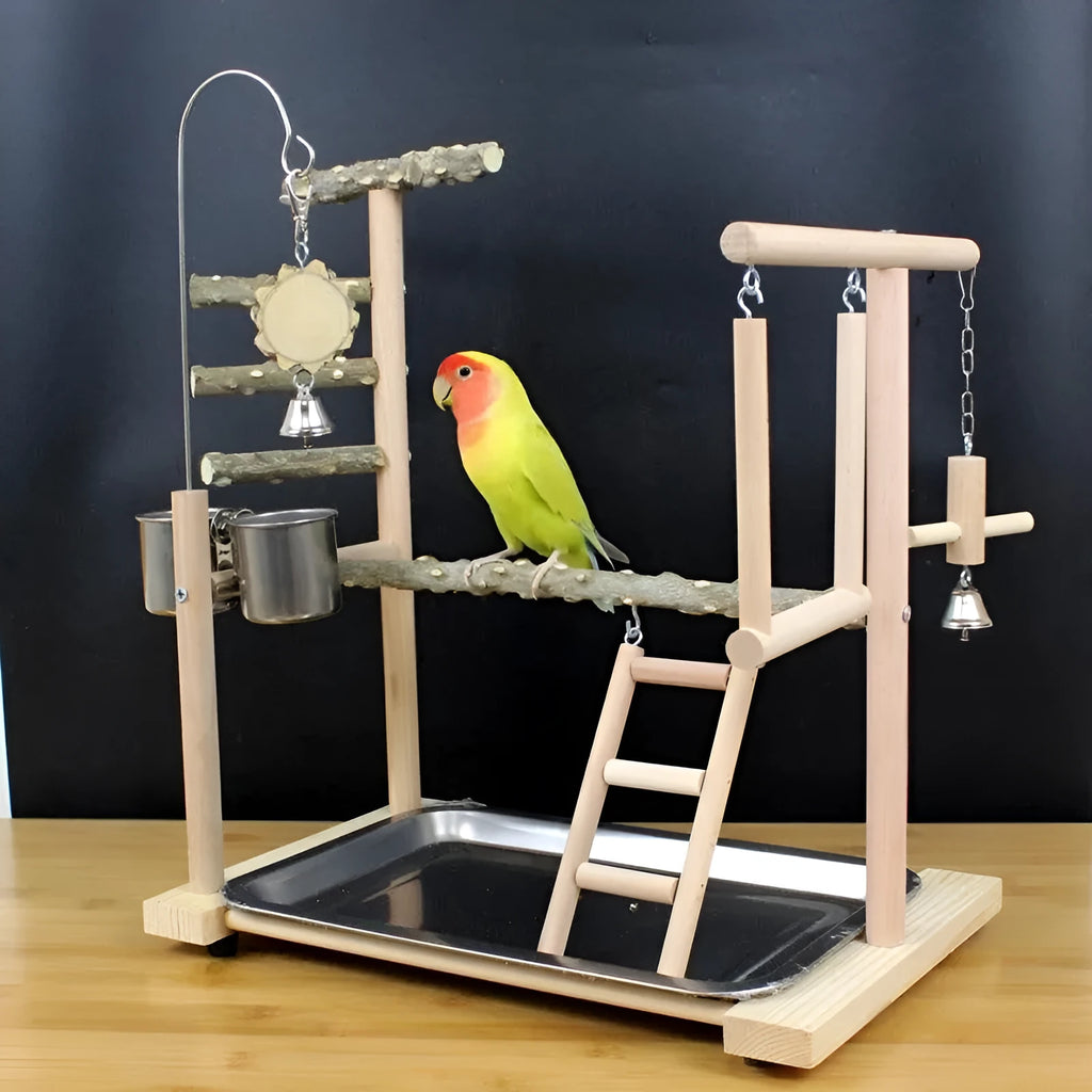 Pepper wood parrot play stand with tiger skin peony and Xuanfeng Xiaotai perch designs for small birds