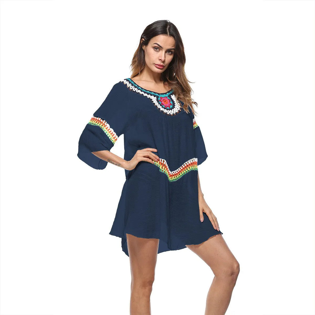 Crocheted ethnic style sun protection clothing in free size, available in four colours
