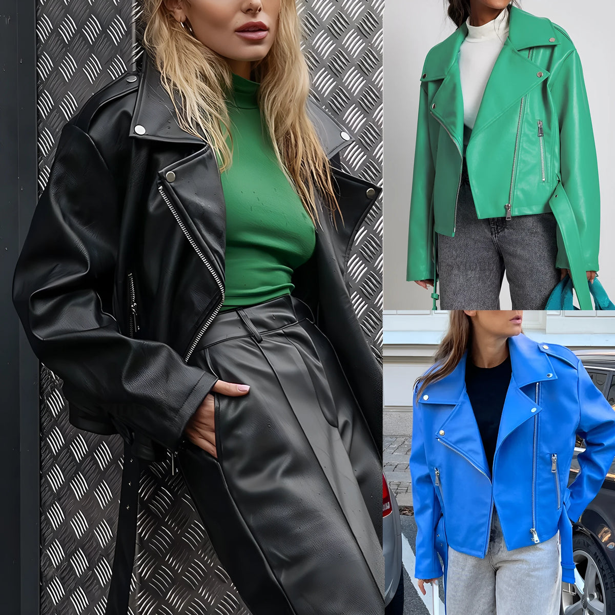 Punk short belt lapel locomotive style jacket in black polyester for street fashion