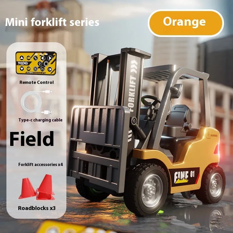 1:64 scale Bluetooth remote control alloy forklift model with accessories on training course