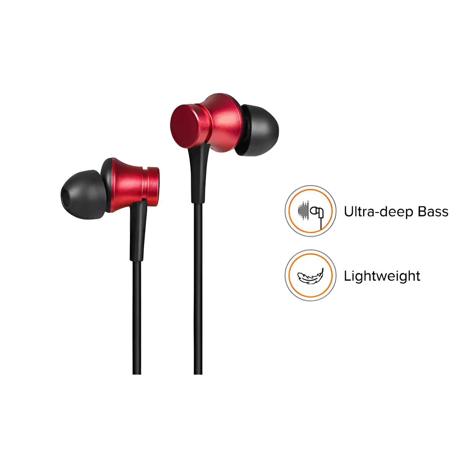 Piston in-ear wired headphones with 3.5mm jack in black, blue and red colour options