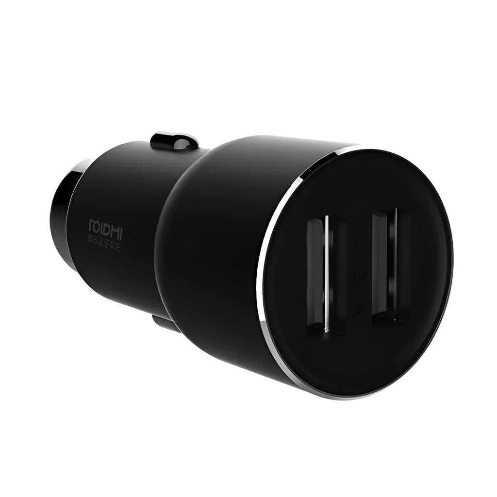 Ruimi 3S black Bluetooth car charger with dual USB ports showing 26.5mm compact dimensions