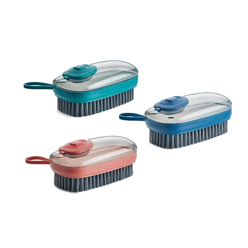 Automatic liquid cleaning brush with ergonomic ABS plastic handle and soft brush head for shoes laundry household cleaning