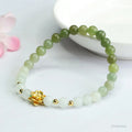 Hand-woven clear water gradient Hetian jade bracelet with 6mm flower beads