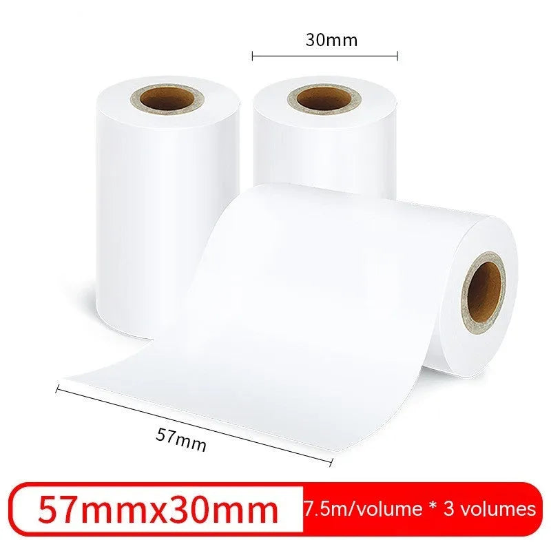 Three rolls of 57mm thermal paper in packaging for small printers