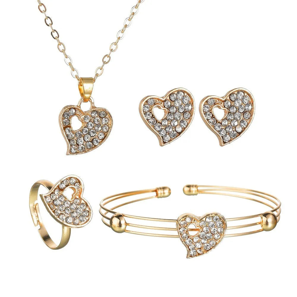 Women's gold colour alloy jewellery set with earrings, pendant and adjustable chain