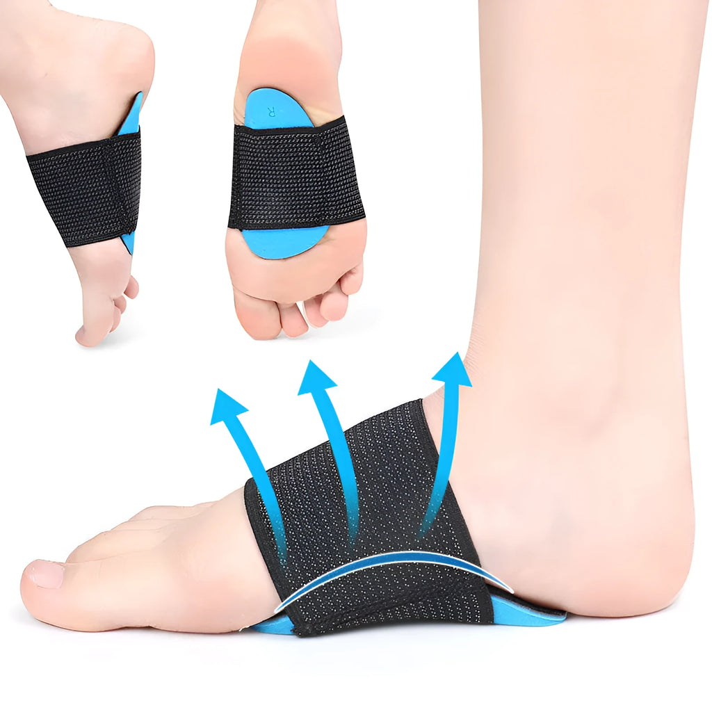 Blue elastic bandage foot pad for flat foot arch support in adult and children sizes