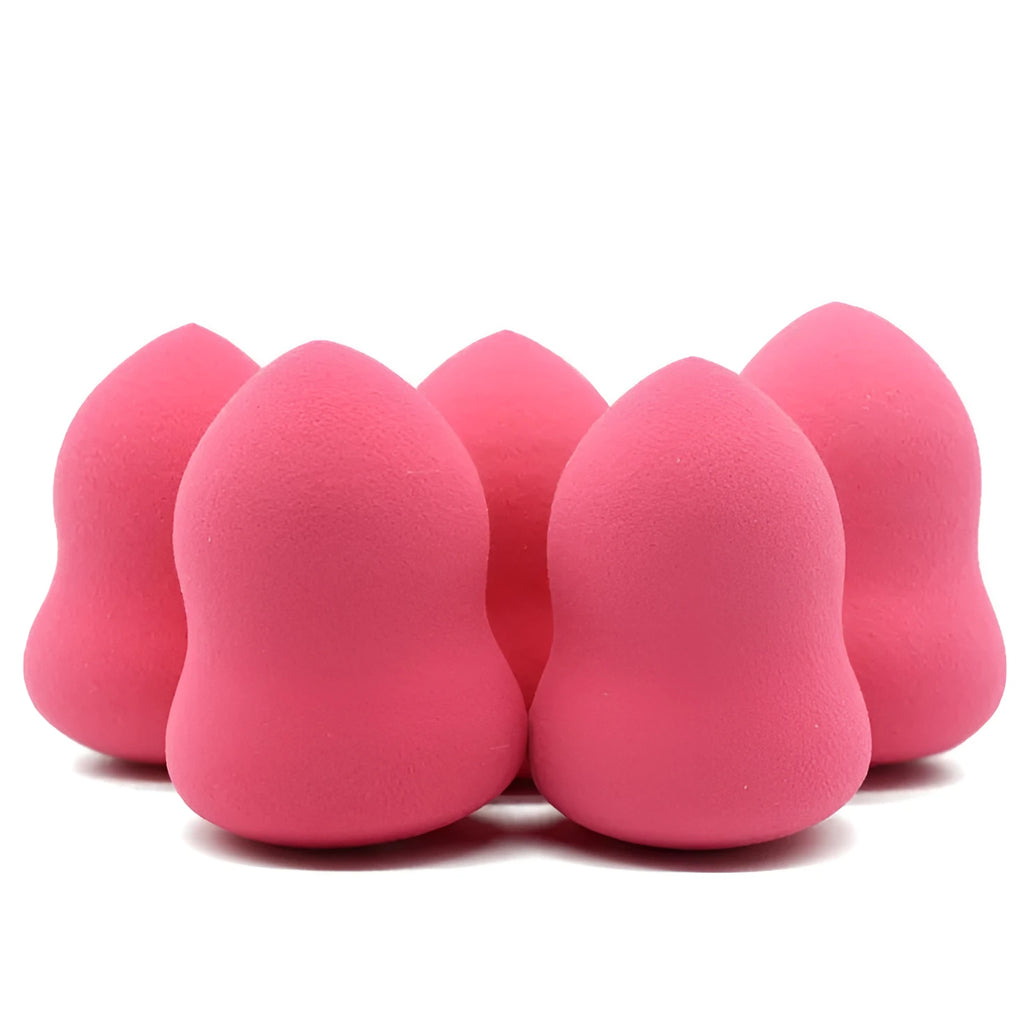 Pink hydrophilic non-latex makeup sponge for foundation, shown for scale at 4cm by 4cm by 5.6cm.