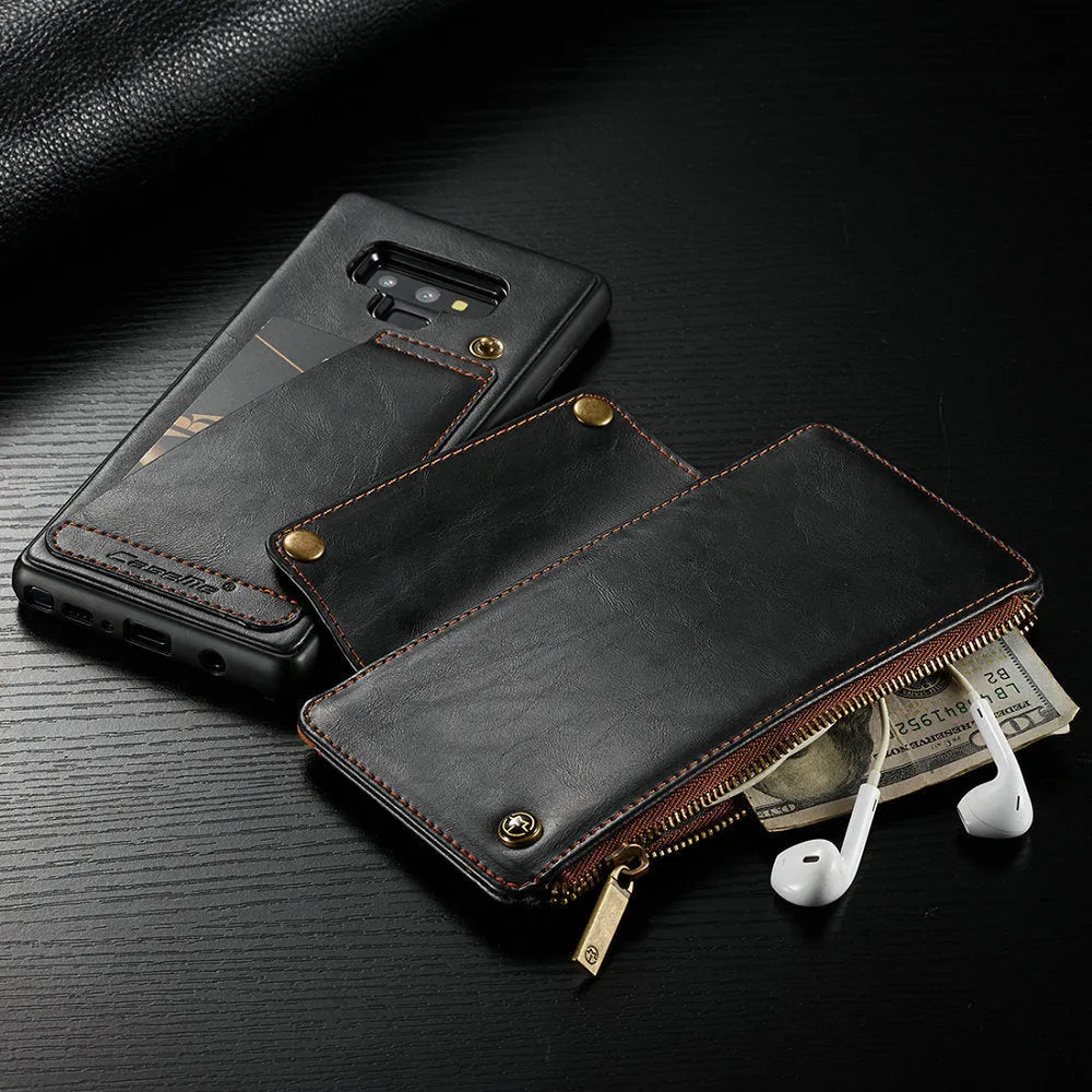 Samsung Note9 PU leather flip phone case in black, brown or red colour