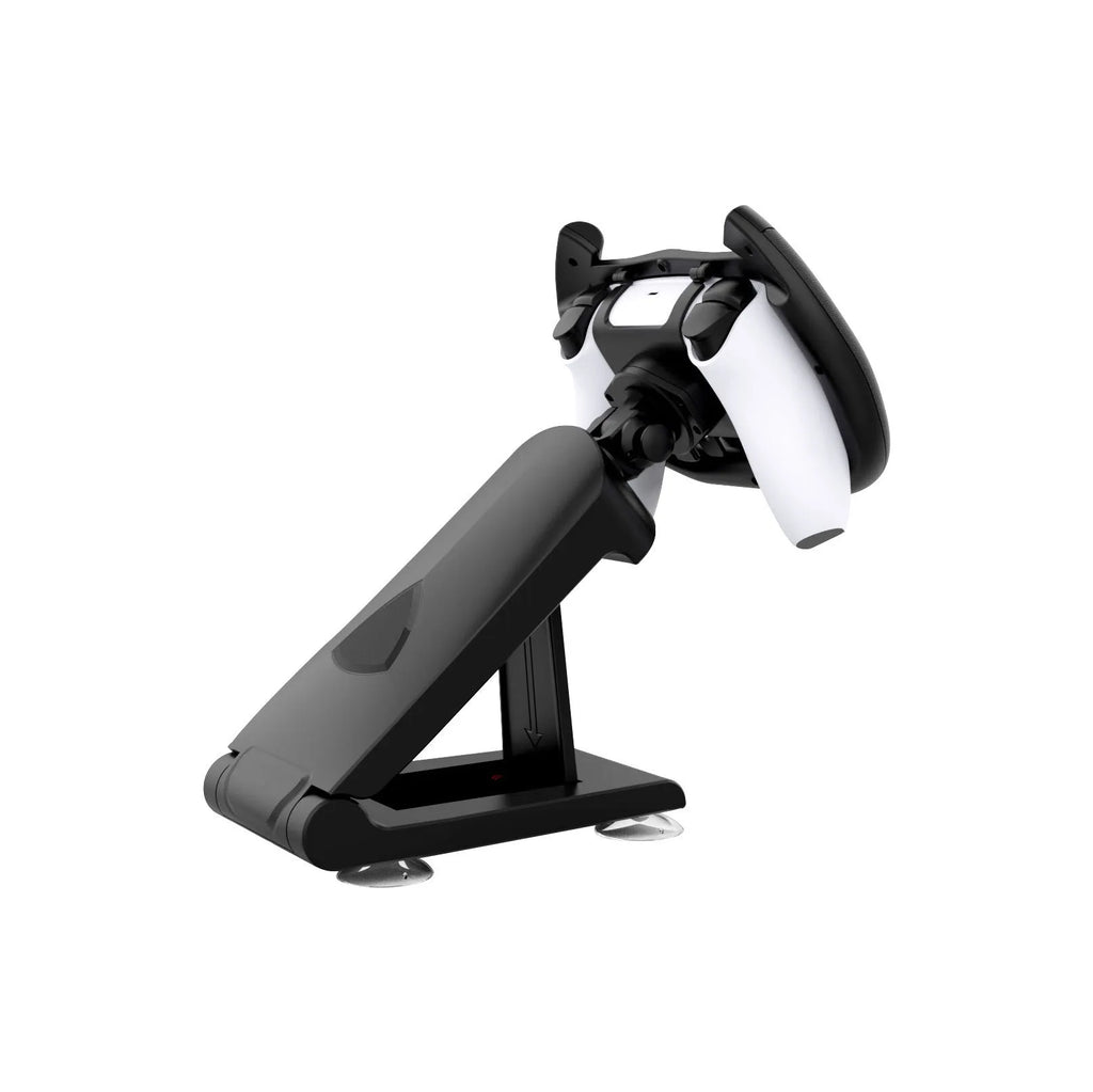 Black ABS plastic smartphone steering wheel bracket with suction cup attachment for mobile gaming