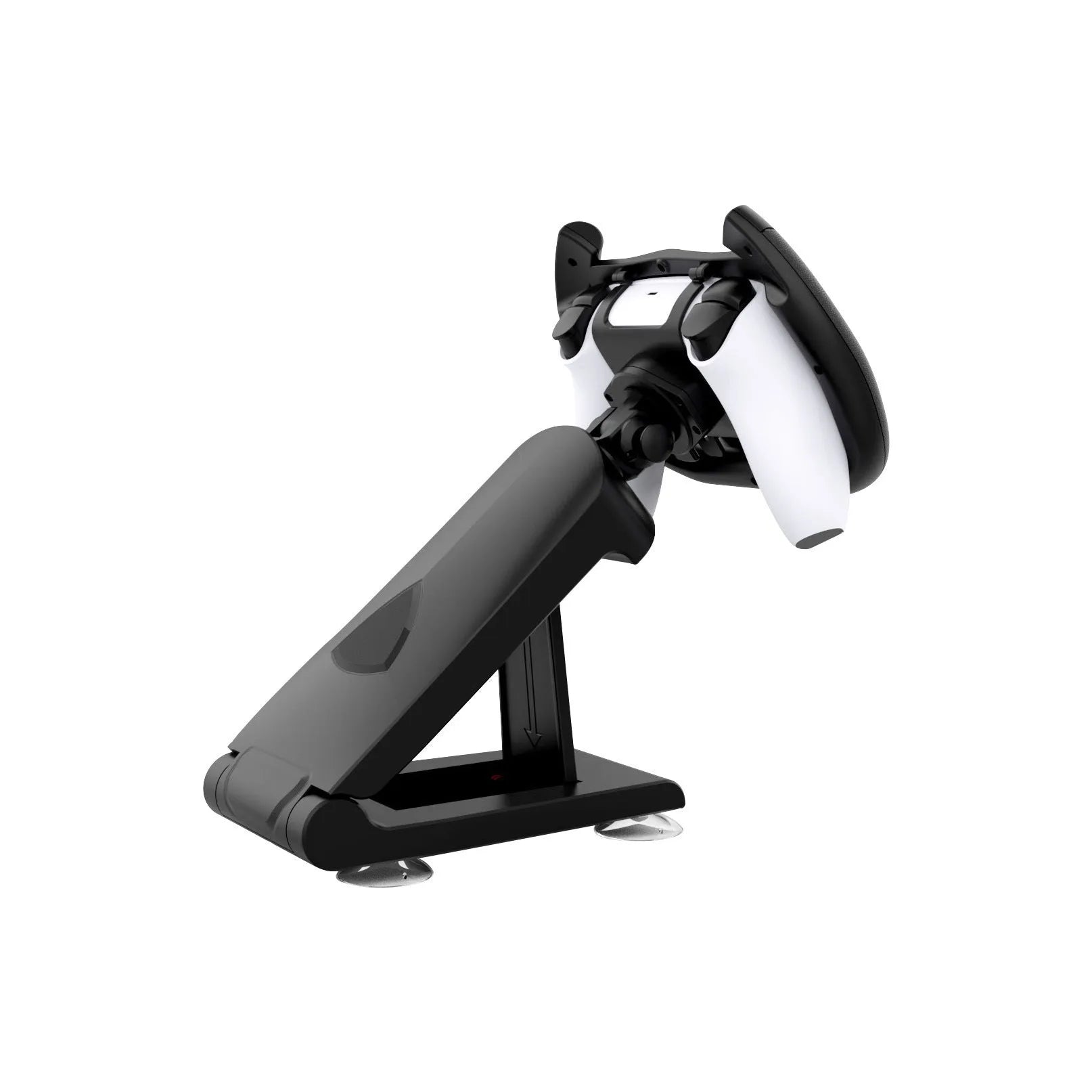 Black ABS plastic smartphone steering wheel bracket with suction cup attachment for mobile gaming