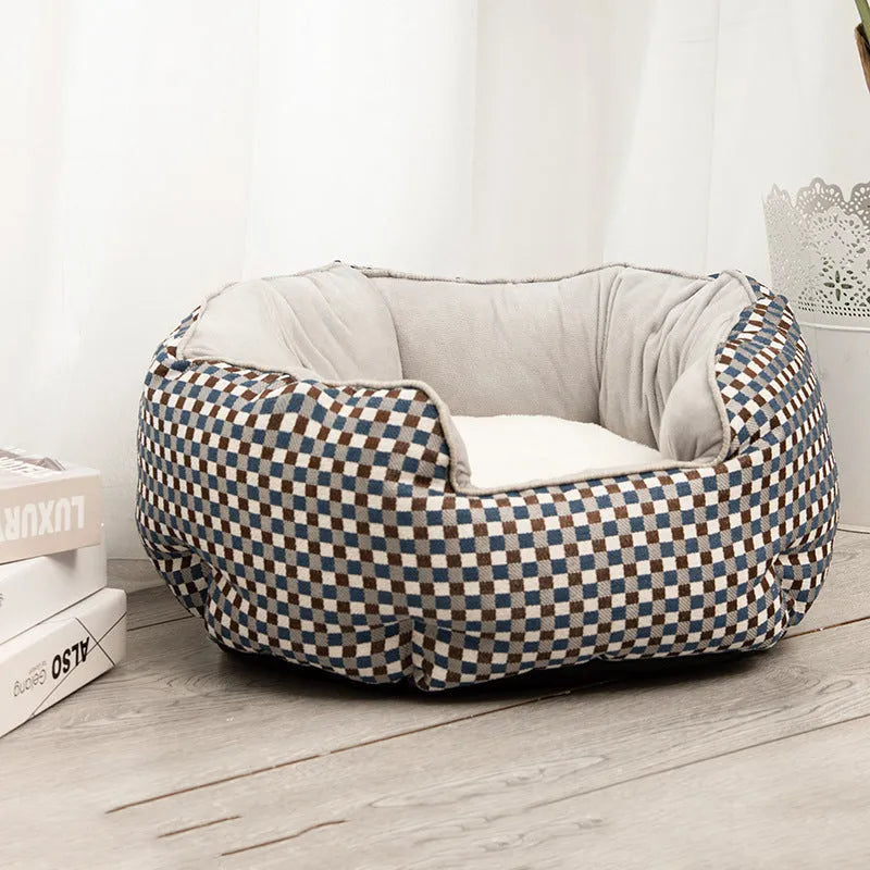 Octagonal pet bed with removable mats in blue colour for cats and small dogs