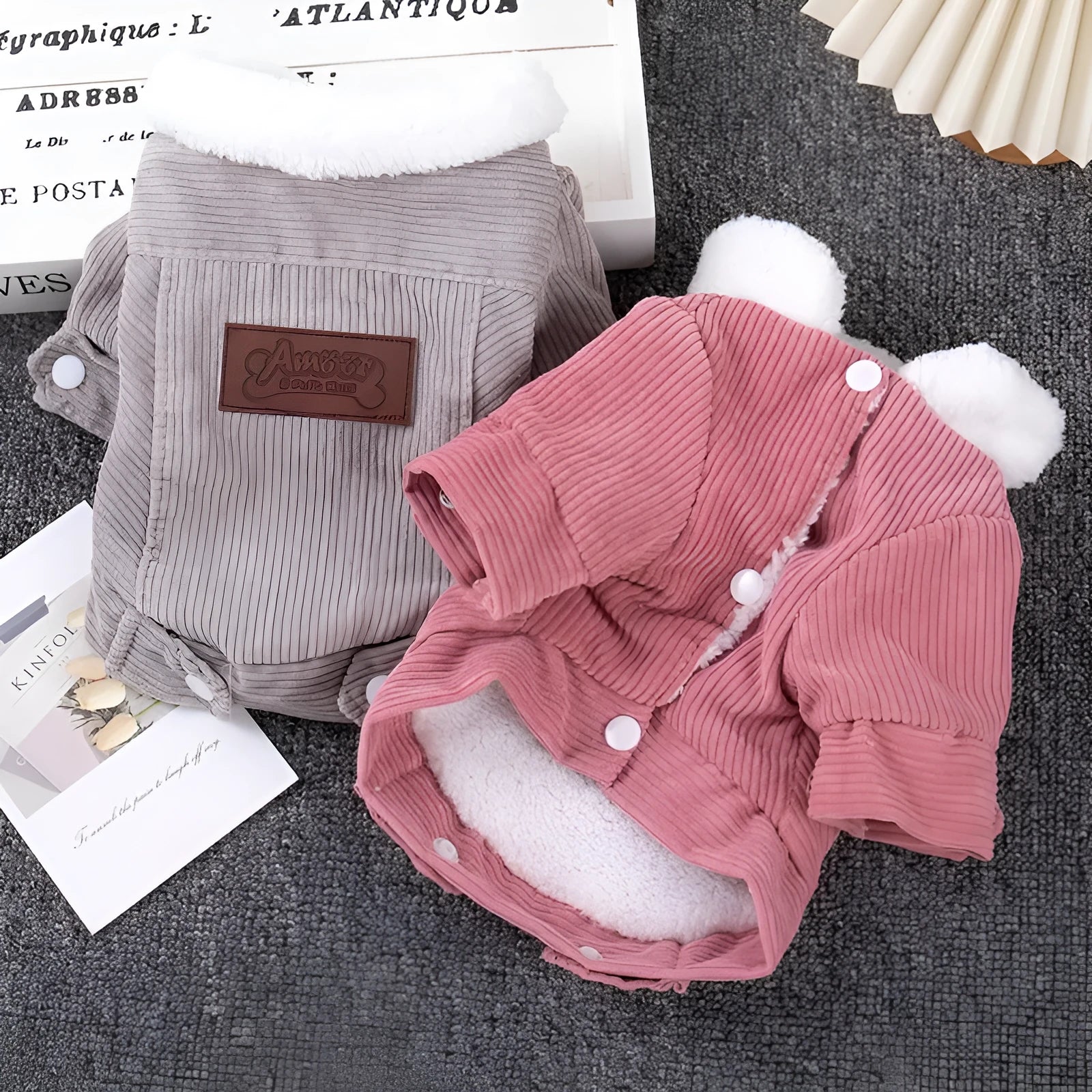 Lambswool grey dog winter vest with fleece lining and padding for cold weather warmth