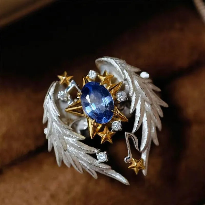 Angel Wings geometric adjustable ring with open-mouth US Size 8 design in alloy material