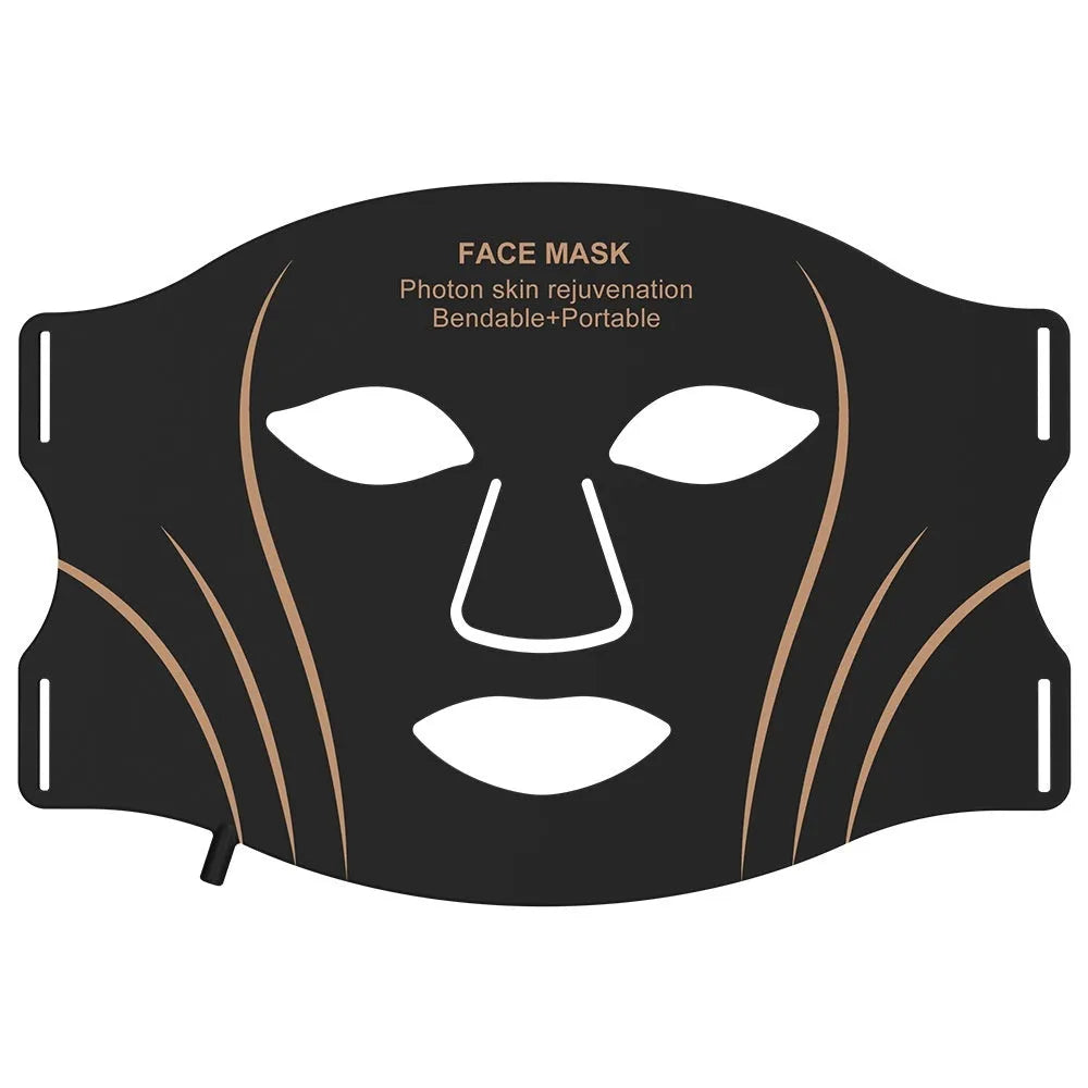 Black and gold IPL LED facial beauty mask device with headband on a white background.