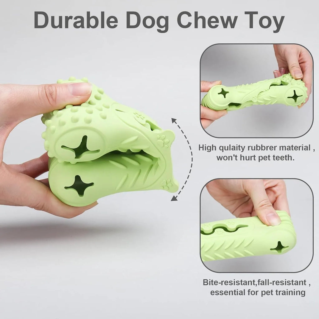 Blue bone-shaped natural rubber dog chew toy with textured surface