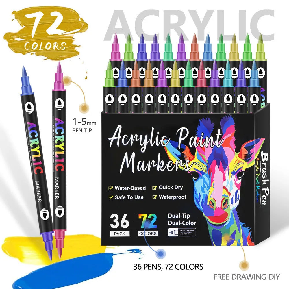 Double-headed acrylic marker pens with chisel and fine tips in various opaque colours