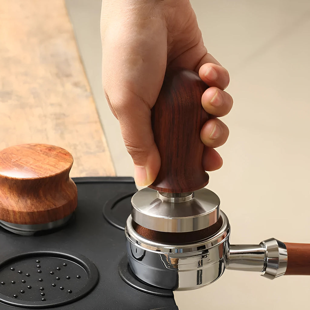 Coffee press powder hammer with stainless steel base and silicone pad for espresso machine tamping