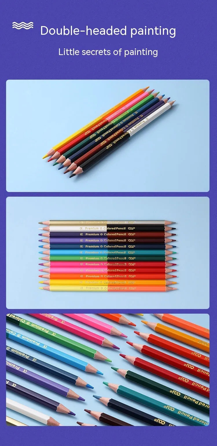 Set of wooden colour pencils with double-head brush leads in 6-piece or 12-piece set options.