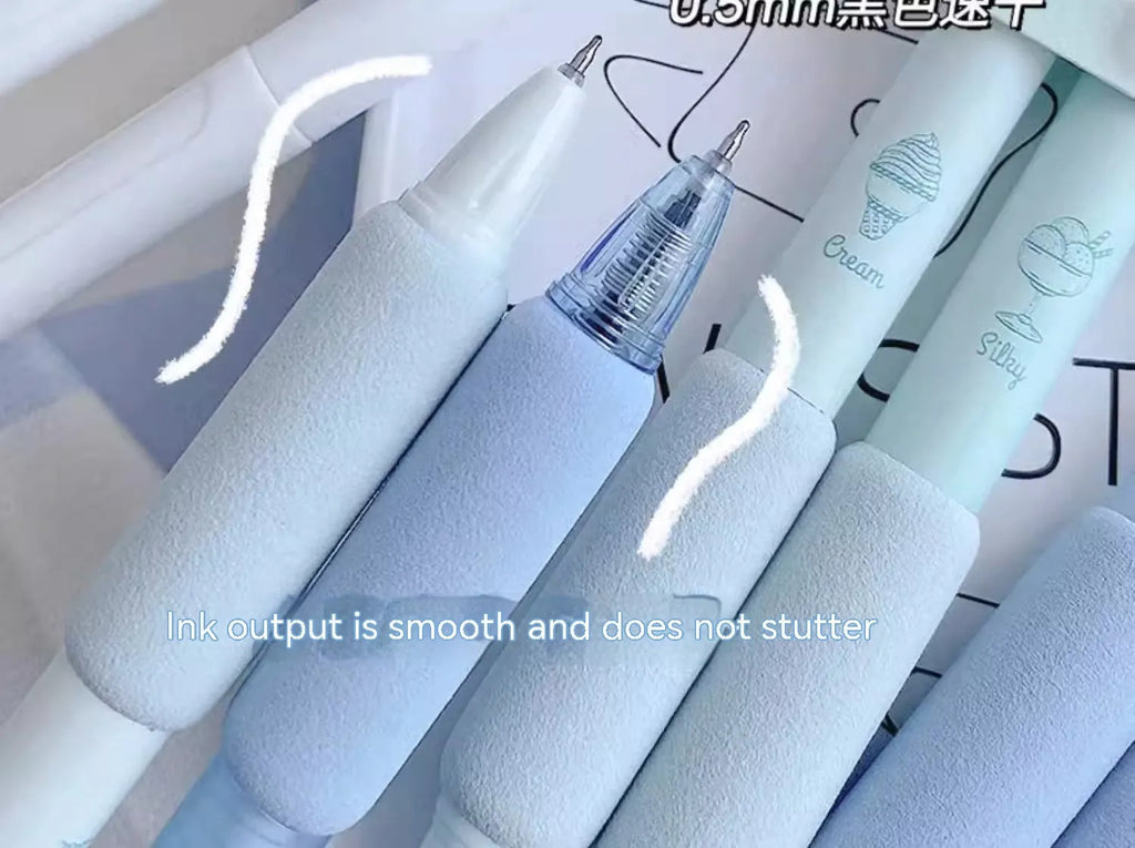 Four student calligraphy pens with 0.5mm double-headed fluorescent tips in plastic cases