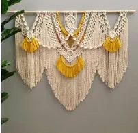 Hand-woven creamy white cotton tapestry with rectangular shape and textured surface