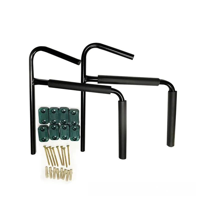 Carbon steel kayak and surfboard wall storage hanger rack mounted on a wall