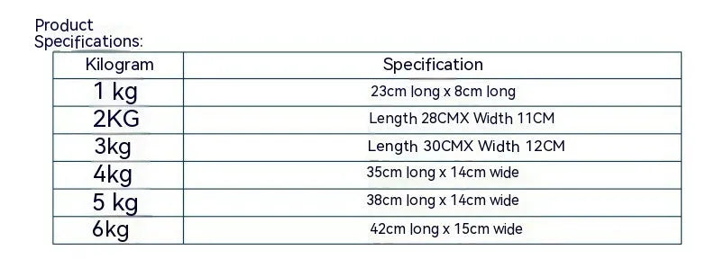 A pair of Oxford cloth legging sandbag weights for athletic training, shown with weight options from 1kg to 6kg.