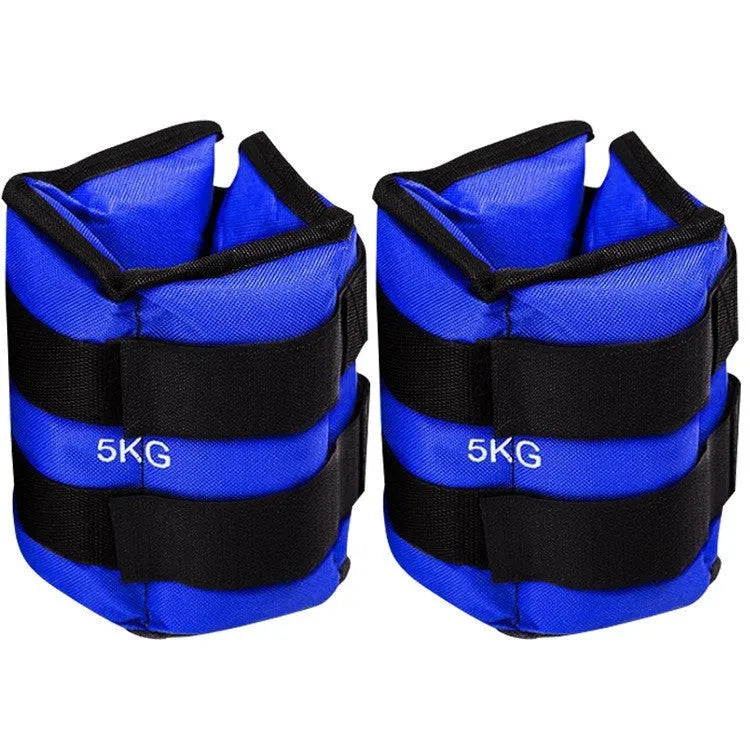A pair of Oxford cloth legging sandbag weights for athletic training, shown with weight options from 1kg to 6kg.