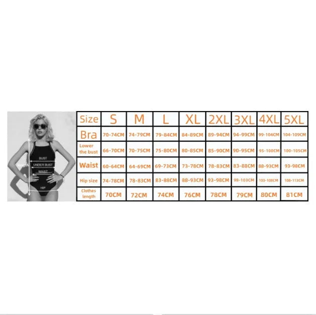 Black plus size women's bikini swimsuit with print pattern, showing front and back view.