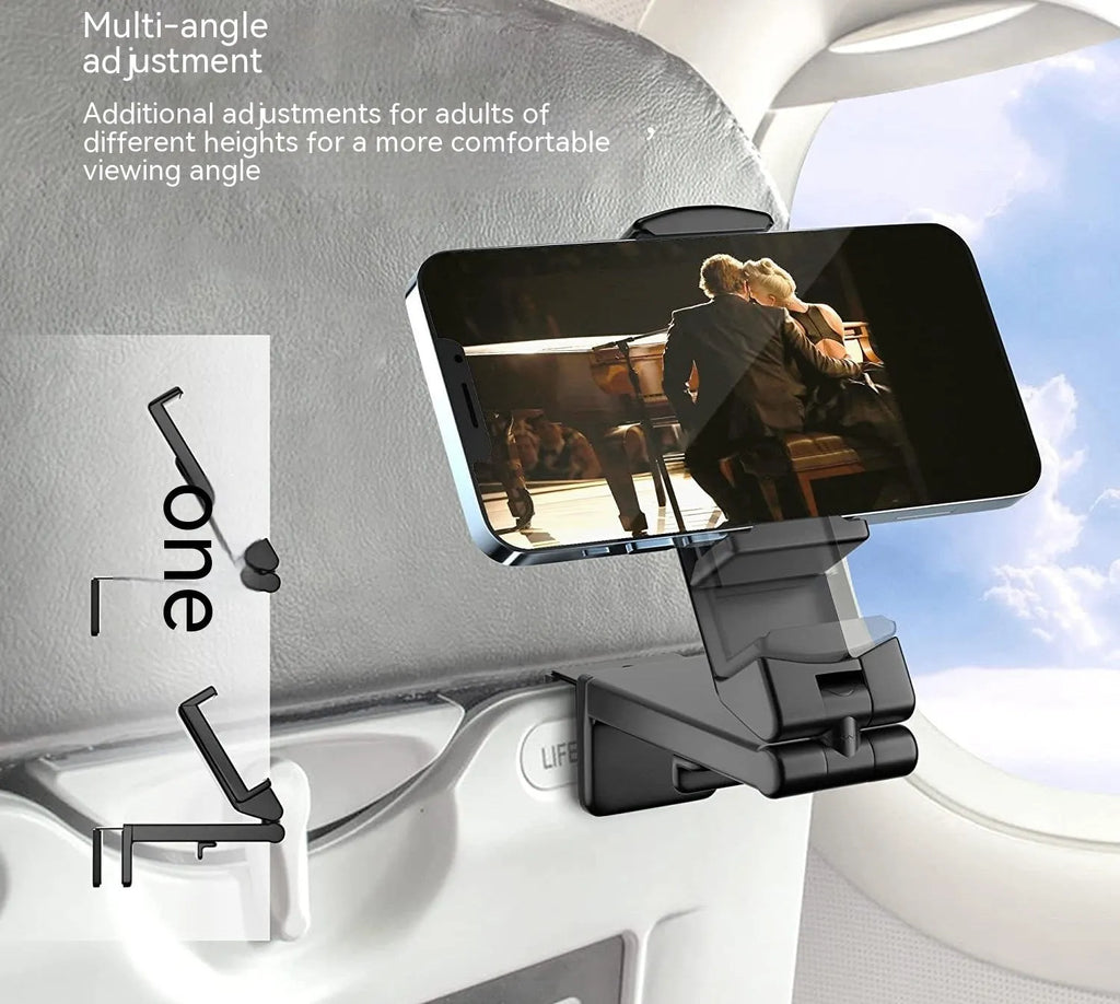 Black foldable rotating phone holder showing 360-degree adjustment for mobile devices