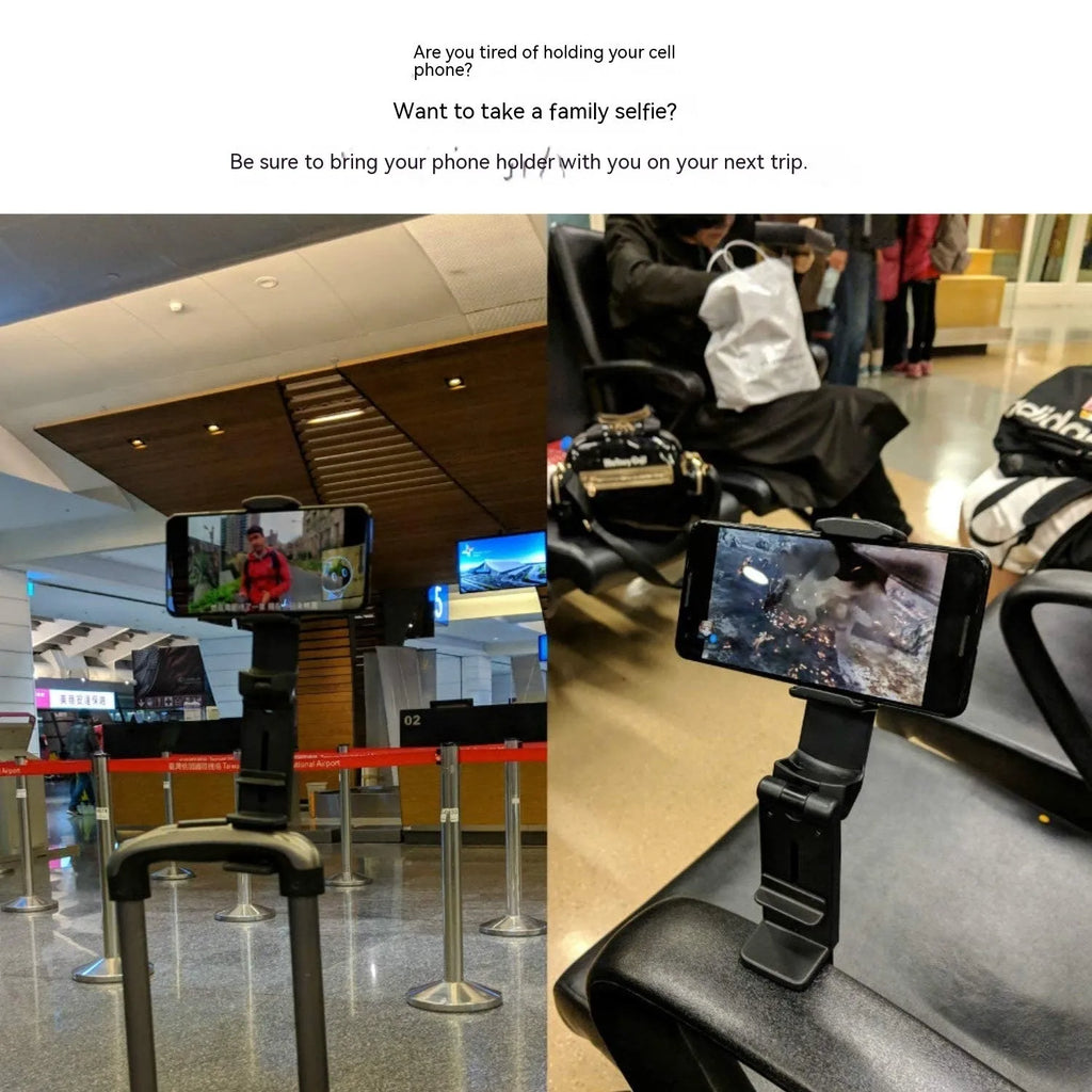 Black foldable rotating phone holder showing 360-degree adjustment for mobile devices
