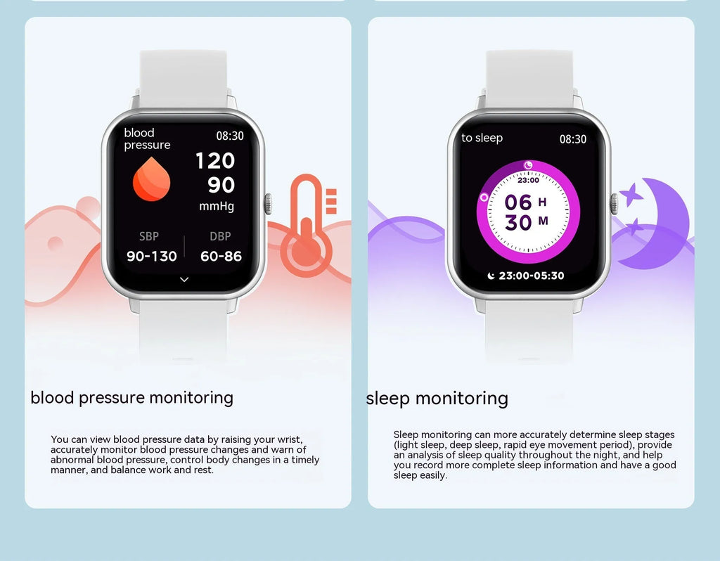 Bluetooth smart watch with heart rate monitor on wrist, showing TFT touchscreen display.